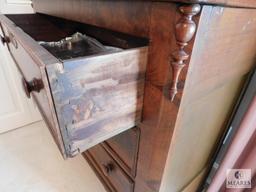 Antique wood dresser 2 over 3 with Swivel Mirror and Marble centerpiece