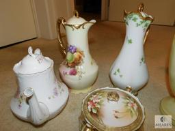 9 piece lot Vintage Porcelain / Ceramic Tea Kettles, Vase, Bowl, Butter Dish