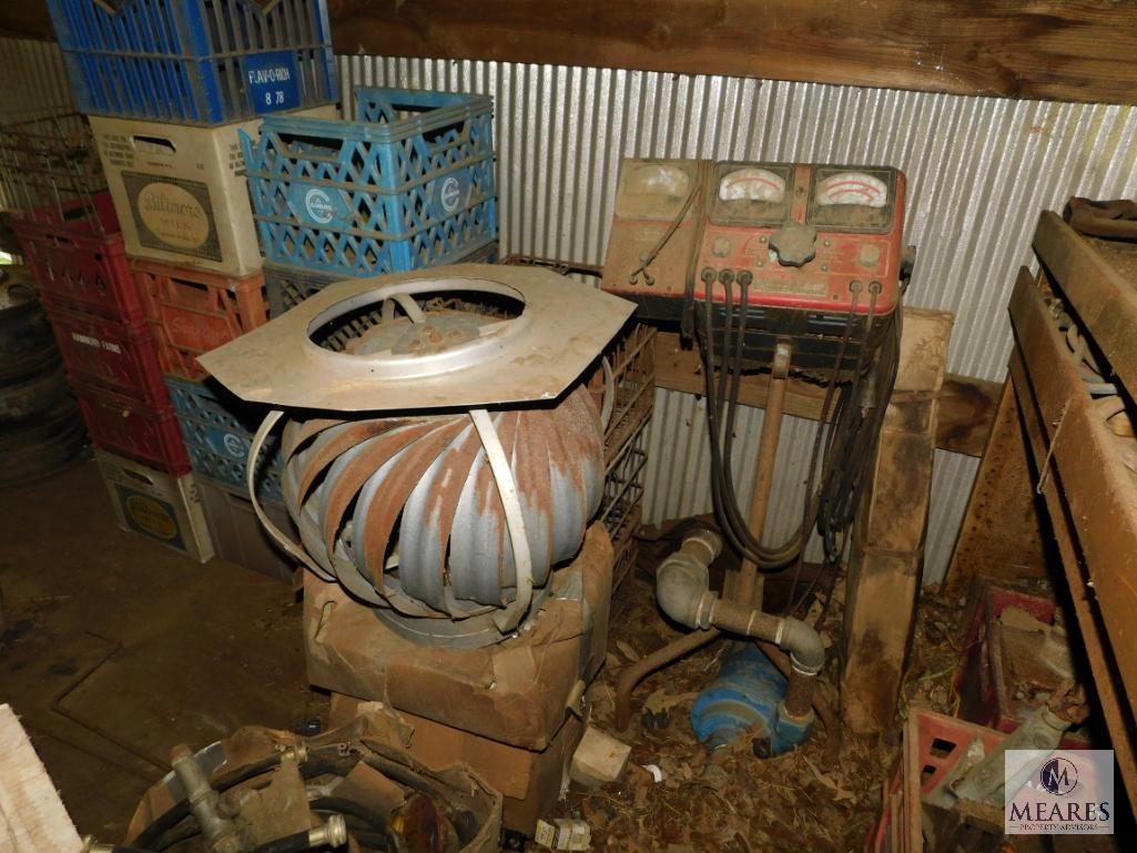 Barn contents Parts Rims, Tree stand, Drum pump, Bicycle & Car parts