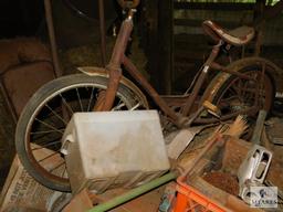 Barn contents Parts Rims, Tree stand, Drum pump, Bicycle & Car parts