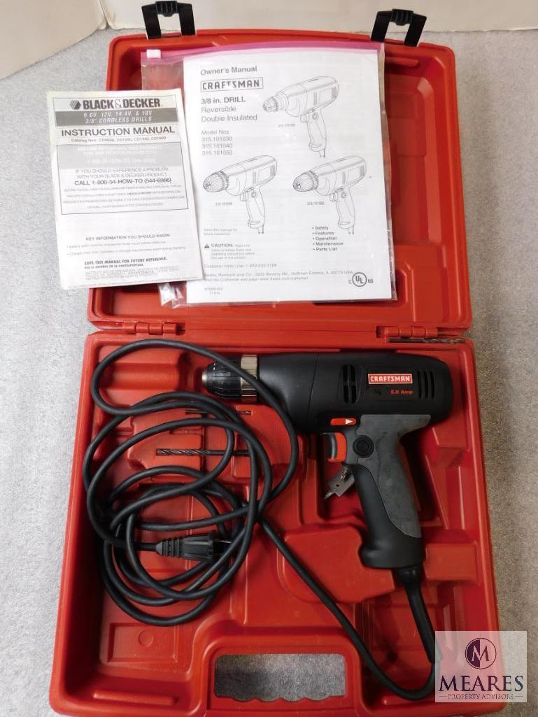 Craftsman 3/8" Electric Drill with Case, Manual, and drill bits