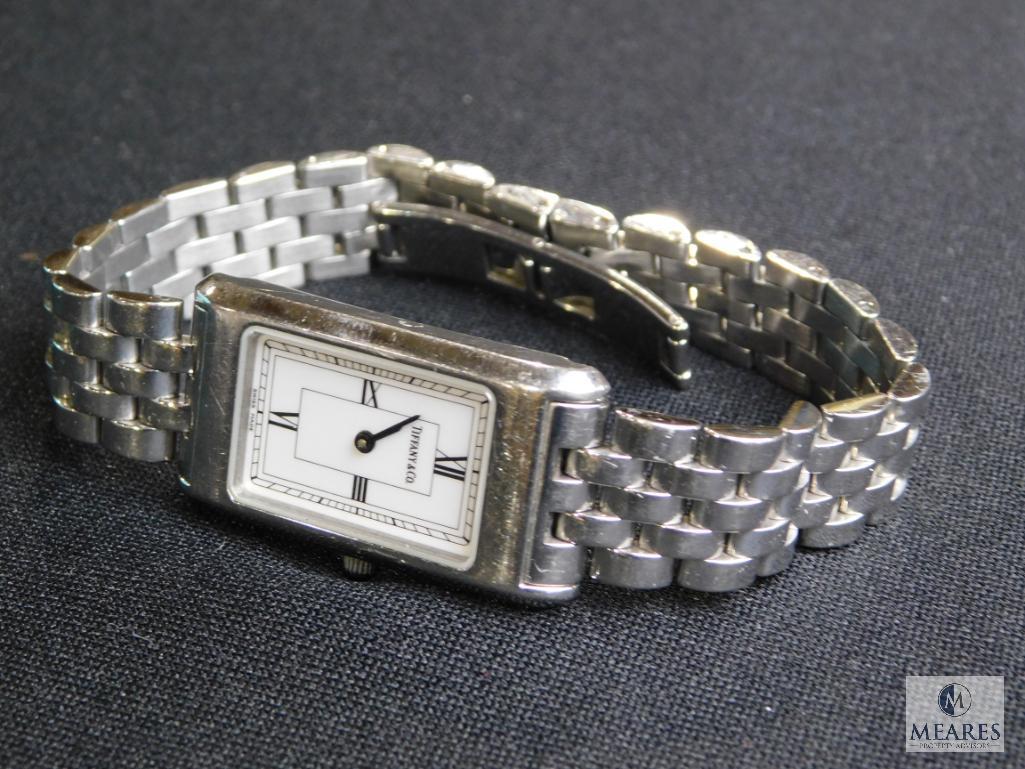 Tiffany & Co. ladies stainless steel rectangular watch with roman numerals