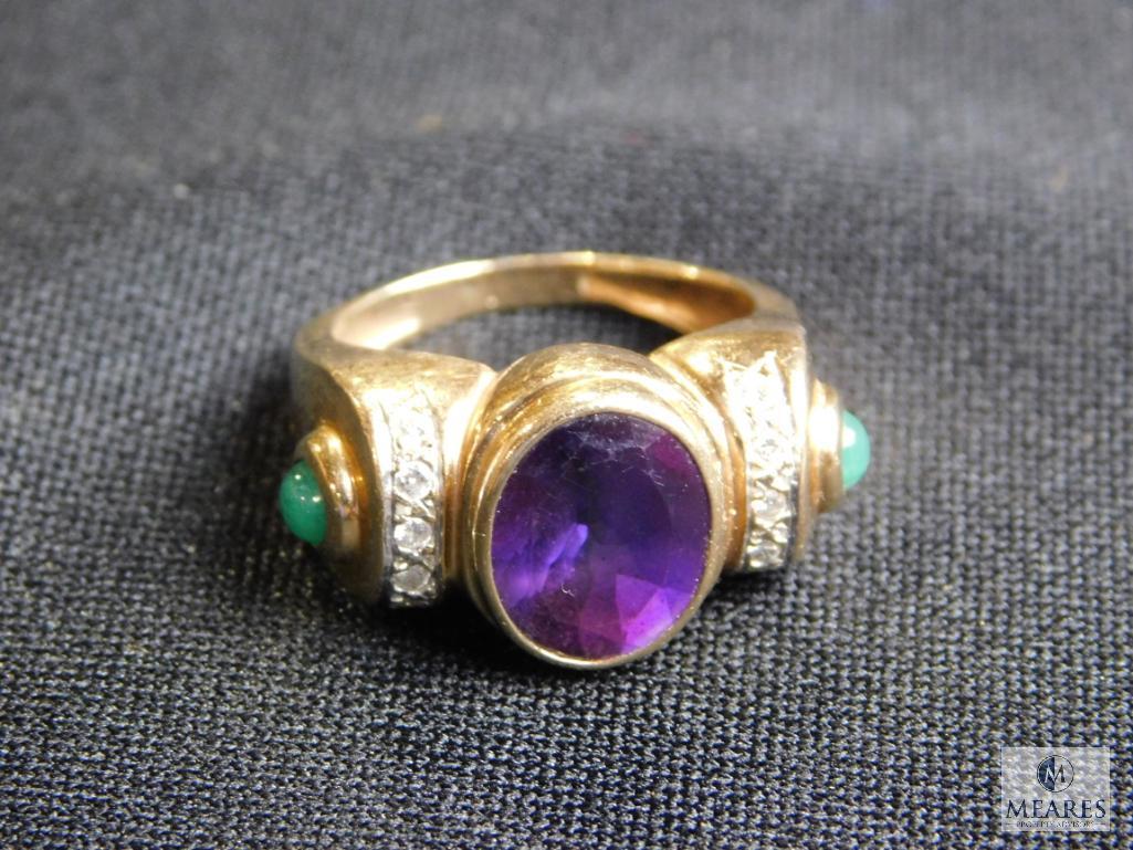 14k amethyst/ diamond ring aproximately size 8