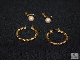 14k hoop earrings (pierced) and pearl earrings set in 14k screw bag