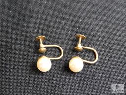 14k hoop earrings (pierced) and pearl earrings set in 14k screw bag