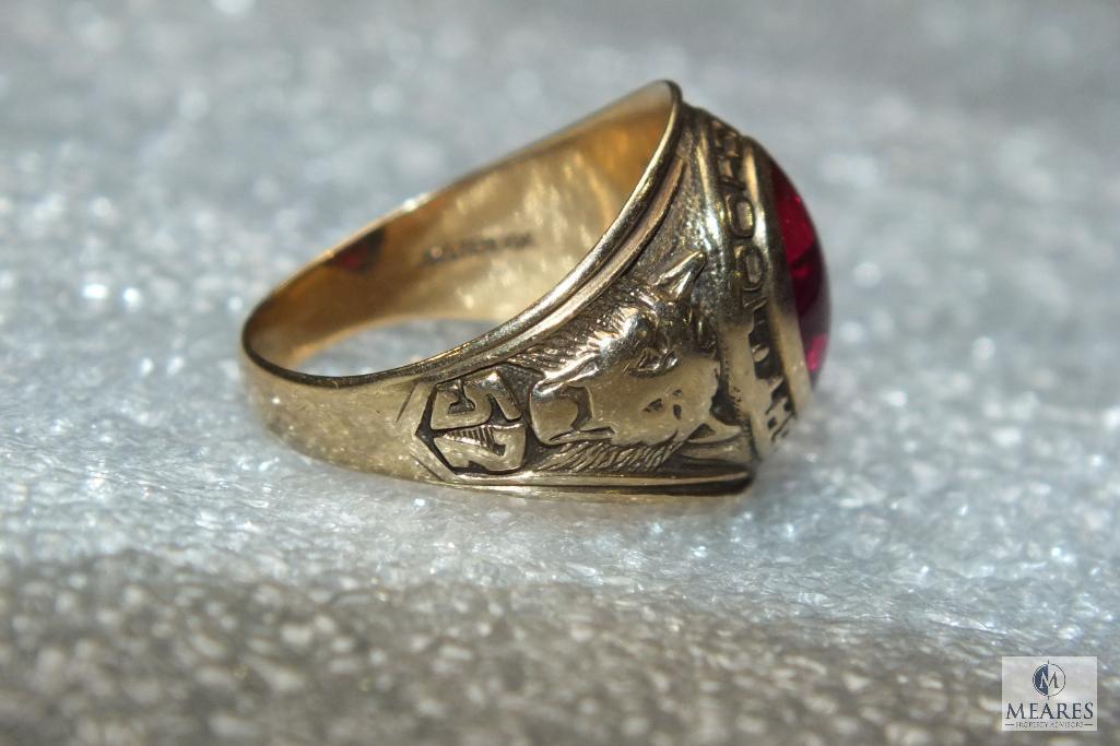 10K Gold J.S. Wright High School Ring 1957 Red Stone