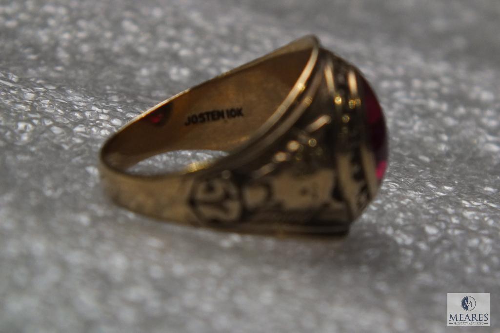 10K Gold J.S. Wright High School Ring 1957 Red Stone