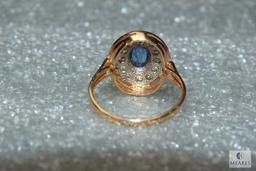 14K Gold Women Diamond & Blue Stone Ring