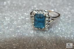 10K White Gold Ladies Ring with Blue & Diamond like Stones