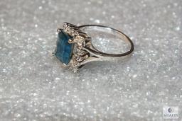 10K White Gold Ladies Ring with Blue & Diamond like Stones