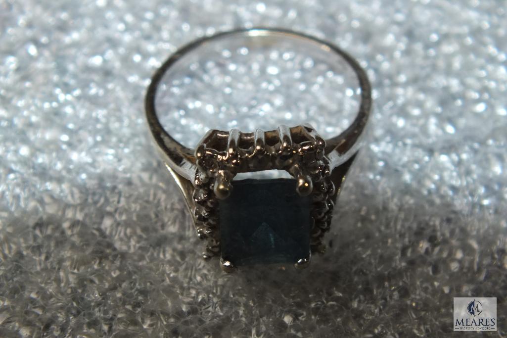 10K White Gold Ladies Ring with Blue & Diamond like Stones