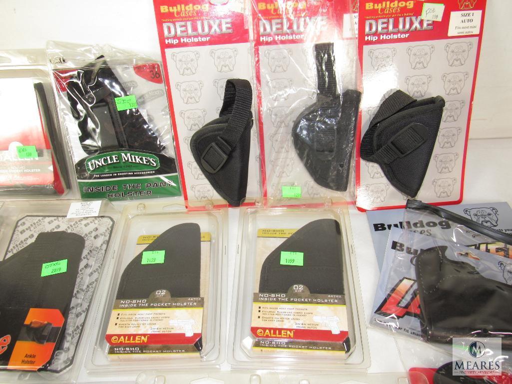 Lot 22 New various Semi-Auto Pistol Holsters for ankle & hip; Bulldog, Blackhawk, & Uncle Mike's