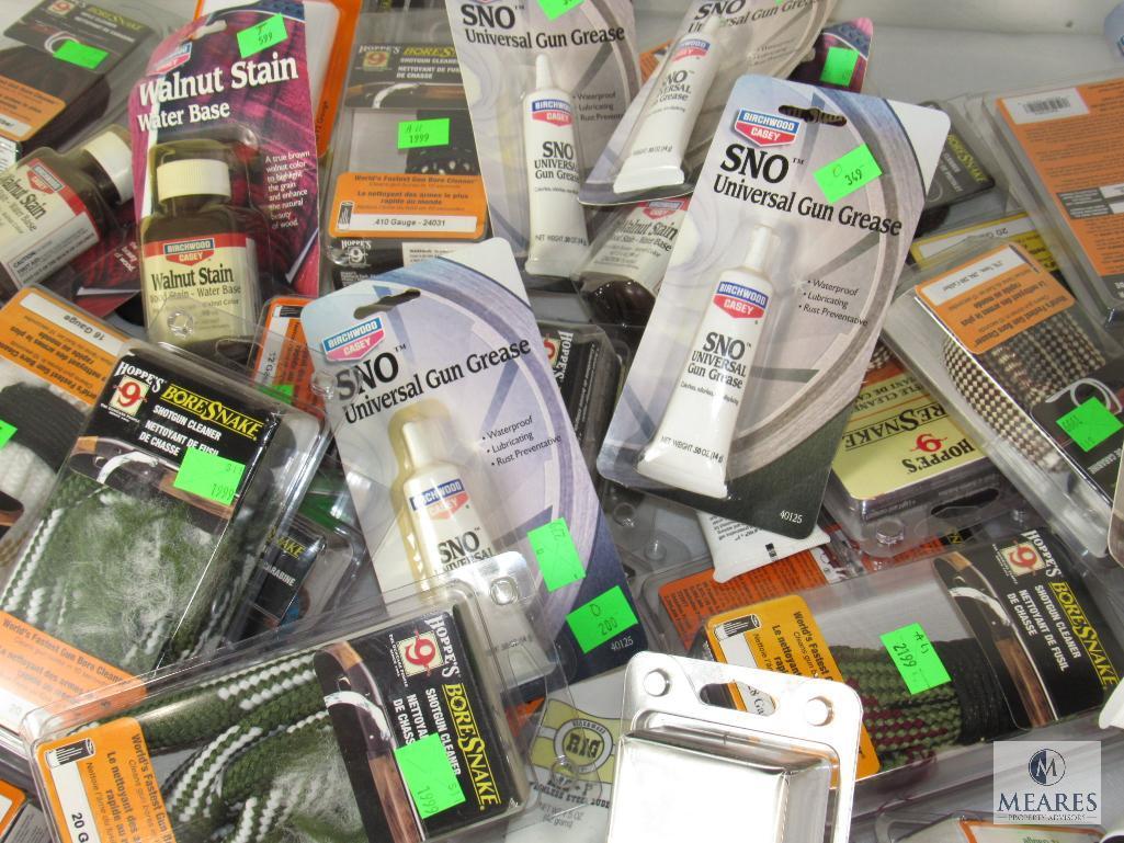 HUGE lot new Gun Cleaning Supplies Bore Snakes, Oil, Grease, Brush, Swabs, Stock Wood Stains +