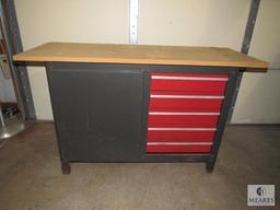 Tool Chest Bench Table 5 Drawer w/ Cabinet and Wood Table Top