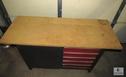 Tool Chest Bench Table 5 Drawer w/ Cabinet and Wood Table Top