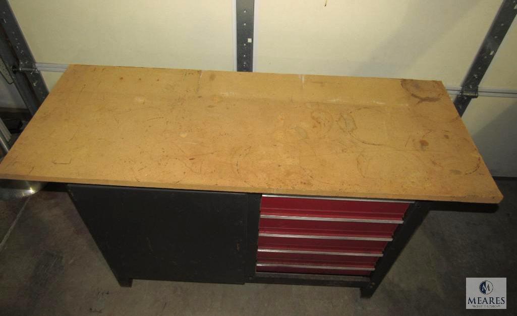 Tool Chest Bench Table 5 Drawer w/ Cabinet and Wood Table Top