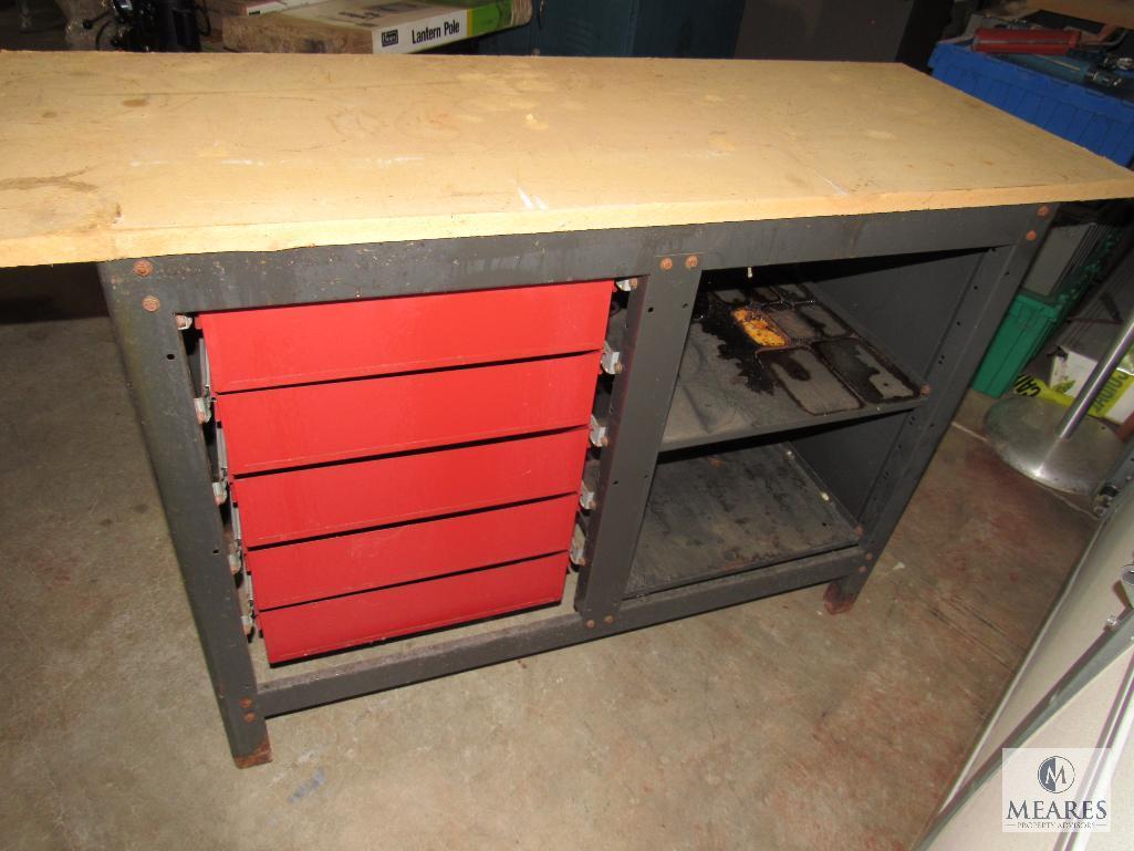 Tool Chest Bench Table 5 Drawer w/ Cabinet and Wood Table Top