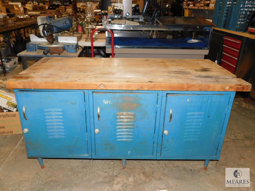 Work Bench Metal Locker Storage with Wood Top