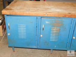 Work Bench Metal Locker Storage with Wood Top