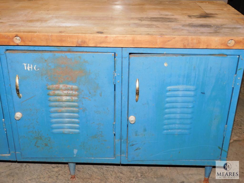 Work Bench Metal Locker Storage with Wood Top