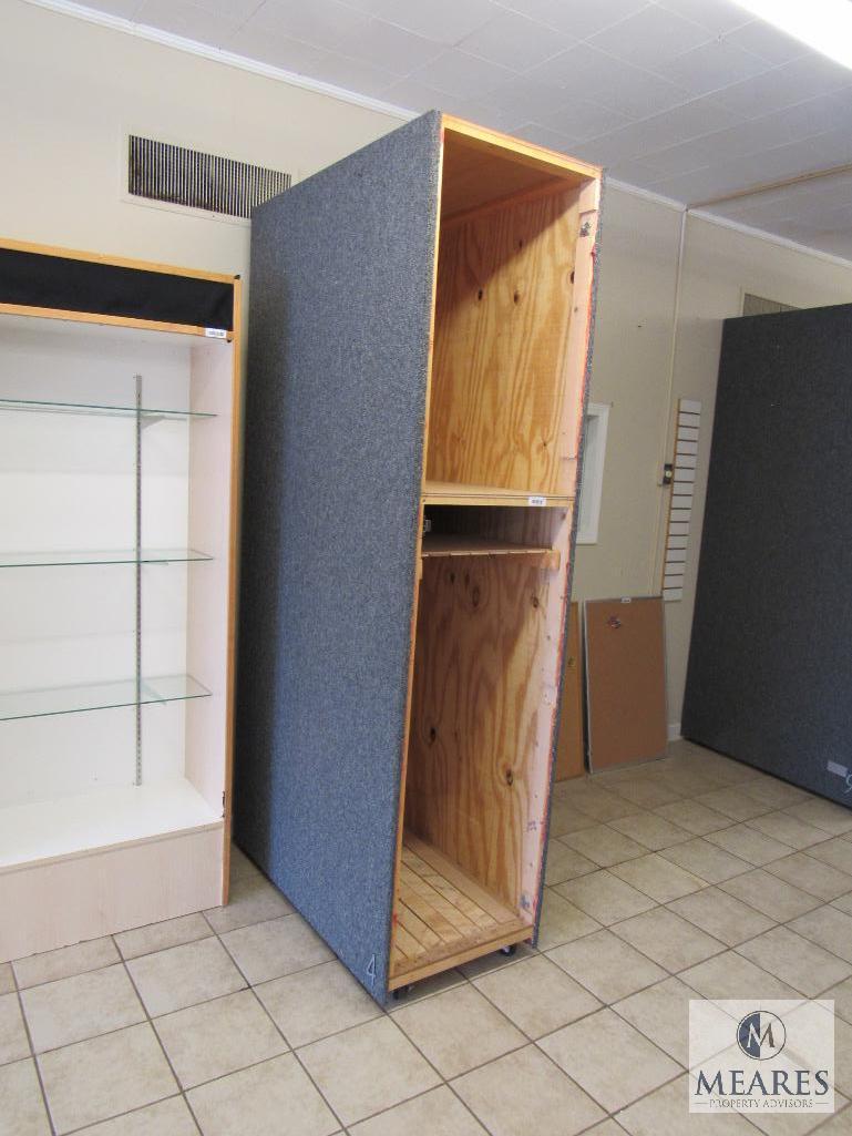 Tall rolling display cabinet - cloth covered