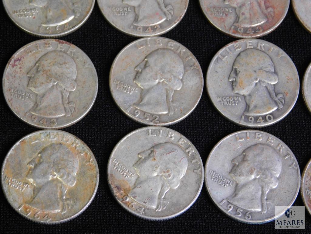 Lot 20 Silver Washington Quarters 1964 - back