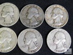 Lot 10 Silver Washington Quarters 1964 - back