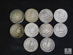 Lot 10 Silver Washington Quarters 1964 - back
