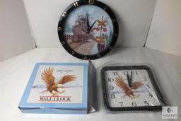 Lot of 2 wall clocks Train & Liberty Eagle
