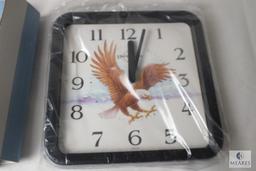 Lot of 2 wall clocks Train & Liberty Eagle