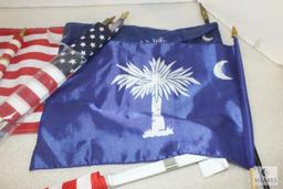 Lot Small American & South Carolina State Flags some Car window mounts