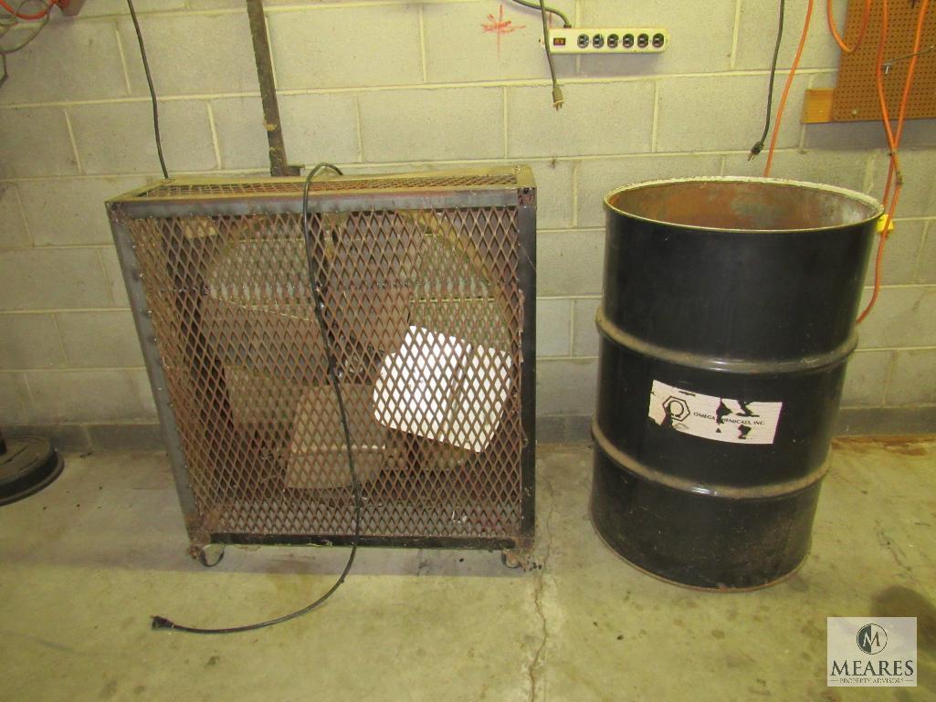 36" Box Shop Fan and Metal Drum