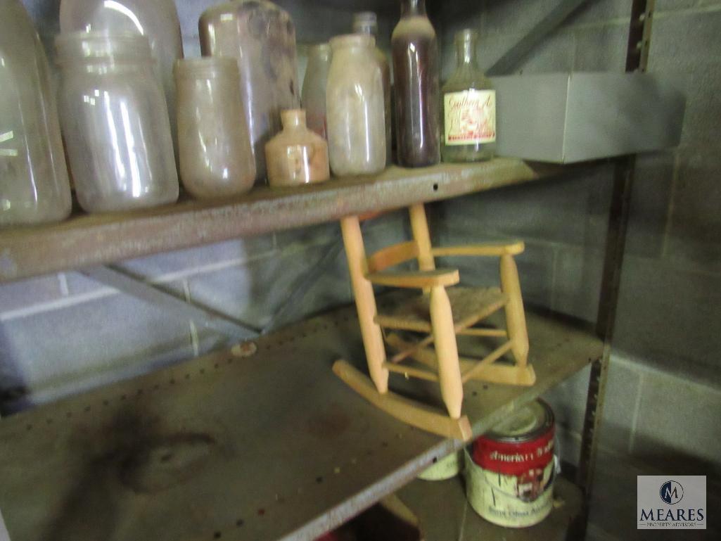 Lot Metal Shelves with contents