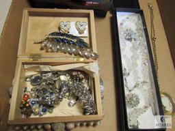 Lot Vintage costume jewelry and 2 small jewelry boxes