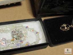 Lot Vintage costume jewelry and 2 small jewelry boxes