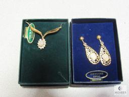 Lot 2 sets Costume Jewelry with genuine Opals Earrings & Necklace