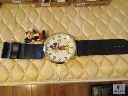 Vintage Mickey Mouse Watch wall clock and rubber toy