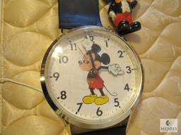 Vintage Mickey Mouse Watch wall clock and rubber toy