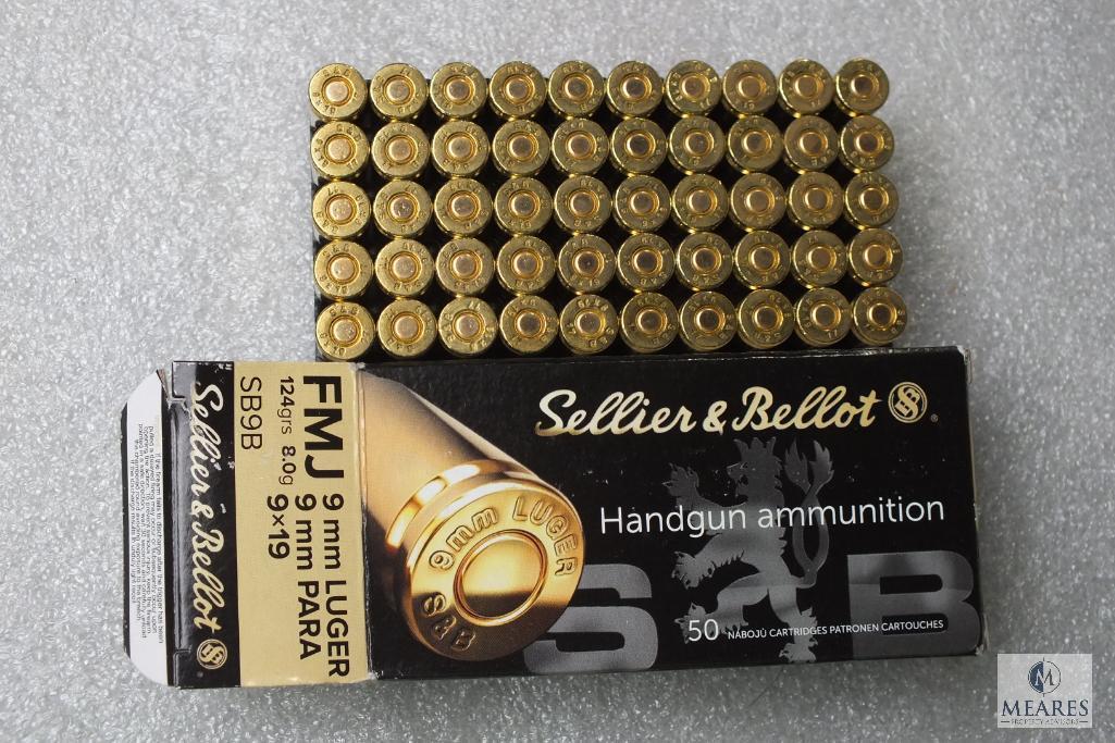 50 Rounds Sellier & Bellot Ammunition 9mm Luger 124 Grain 8g Ammo