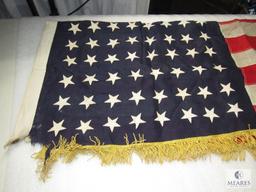 Lot Valley Forge Bicentennial Flag, Vintage American Flag & Bronze Eagle Flag Topper