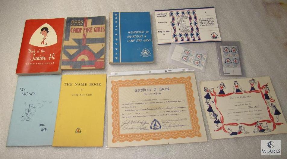 Vintage Lot Camp Fire Girls Books & US Postal Stamps