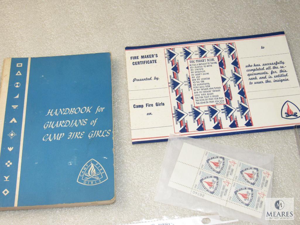 Vintage Lot Camp Fire Girls Books & US Postal Stamps