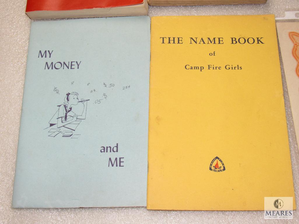 Vintage Lot Camp Fire Girls Books & US Postal Stamps