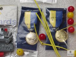 Lot Cub Scout Progress Beads, Garfield & Snoopy Pins & 6 Ribbon Medals