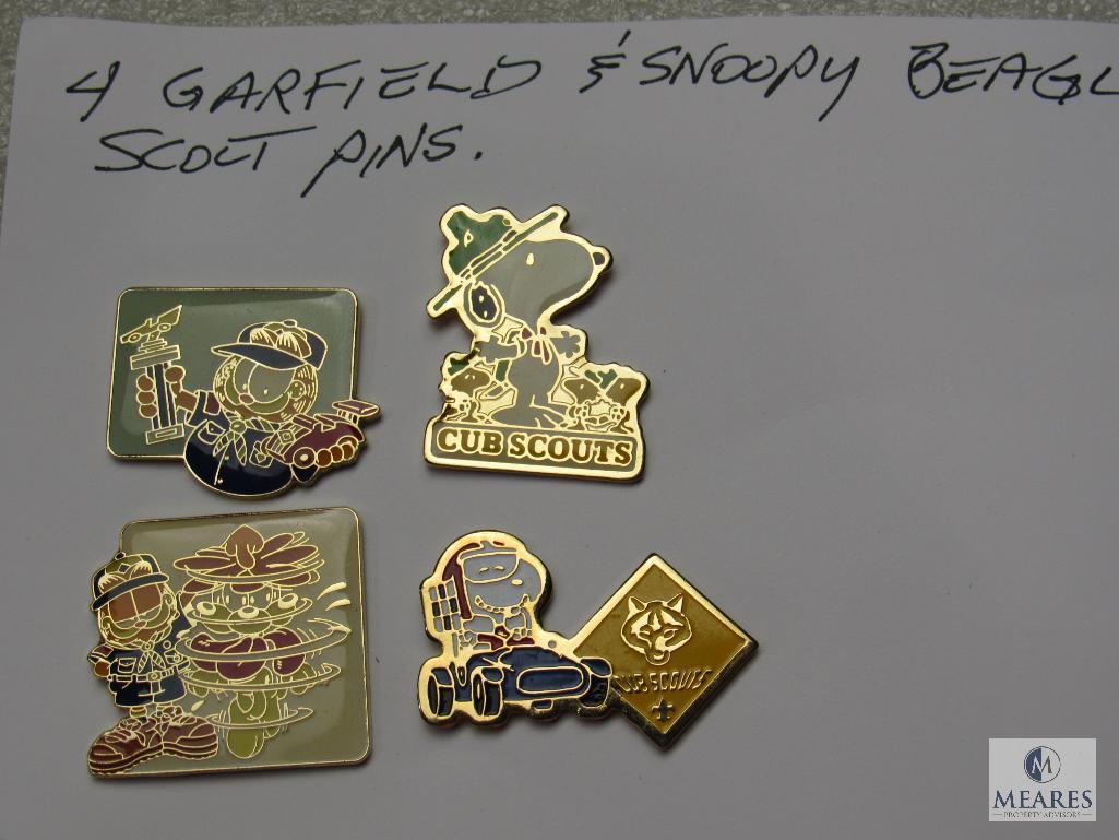 Lot Cub Scout Progress Beads, Garfield & Snoopy Pins & 6 Ribbon Medals