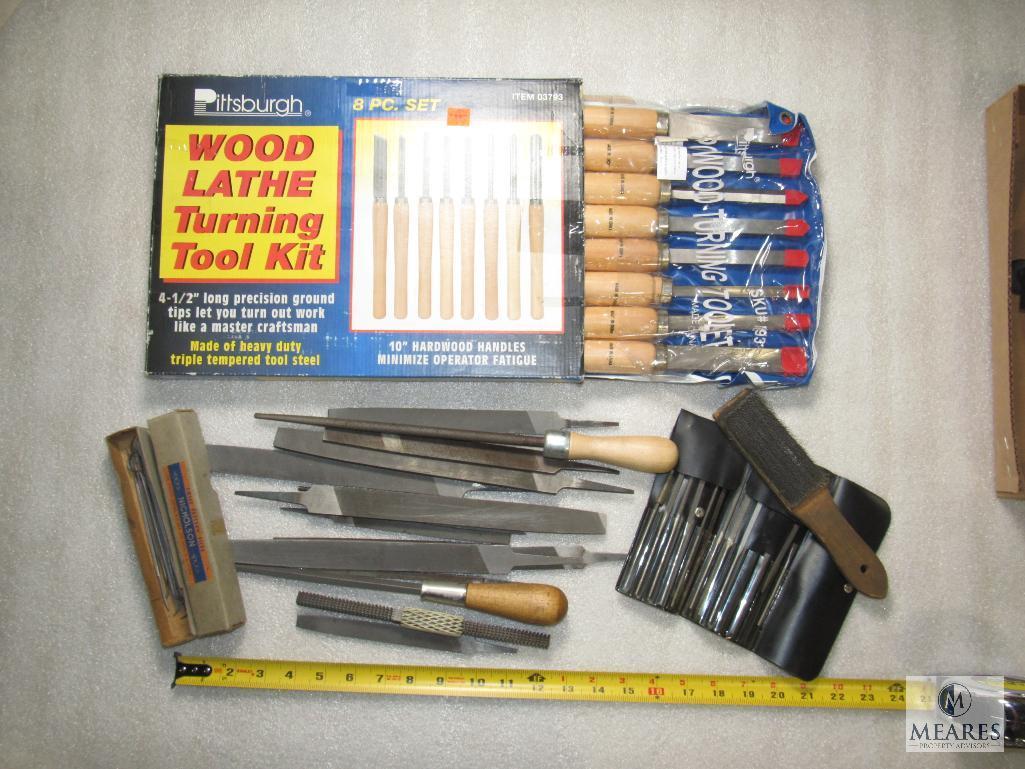 Lot Wood Lathe Turning Tool Kit (new) & Various Bastard, Round Files +