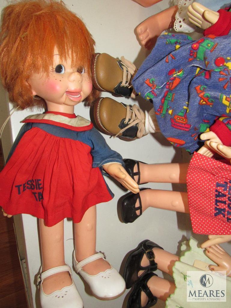 Lot 5 Tessie Talk Dolls Ventriloquist Approximately 17" Tall 1974
