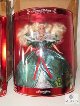 Lot 2 Happy Holiday Barbie Special Edition Hallmark 1995 New in Boxes