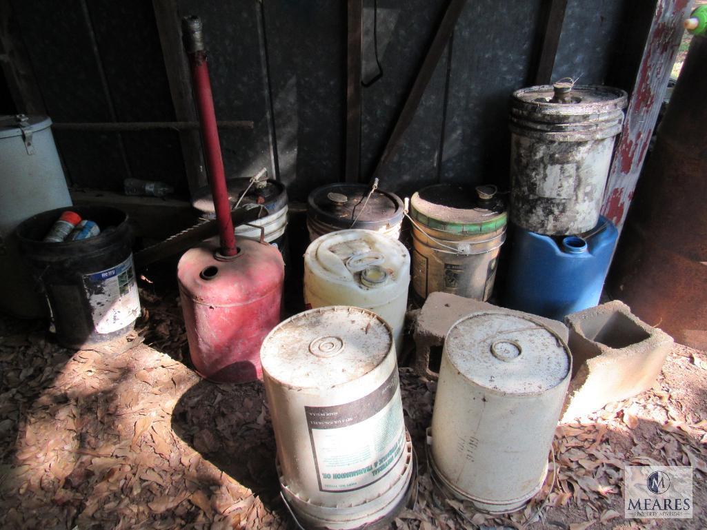 Contents Bldg#4 - Old Kerosene Heaters, Buckets, Old Trunk, Suitcase, Rear Axle, Chevy truck Grill,