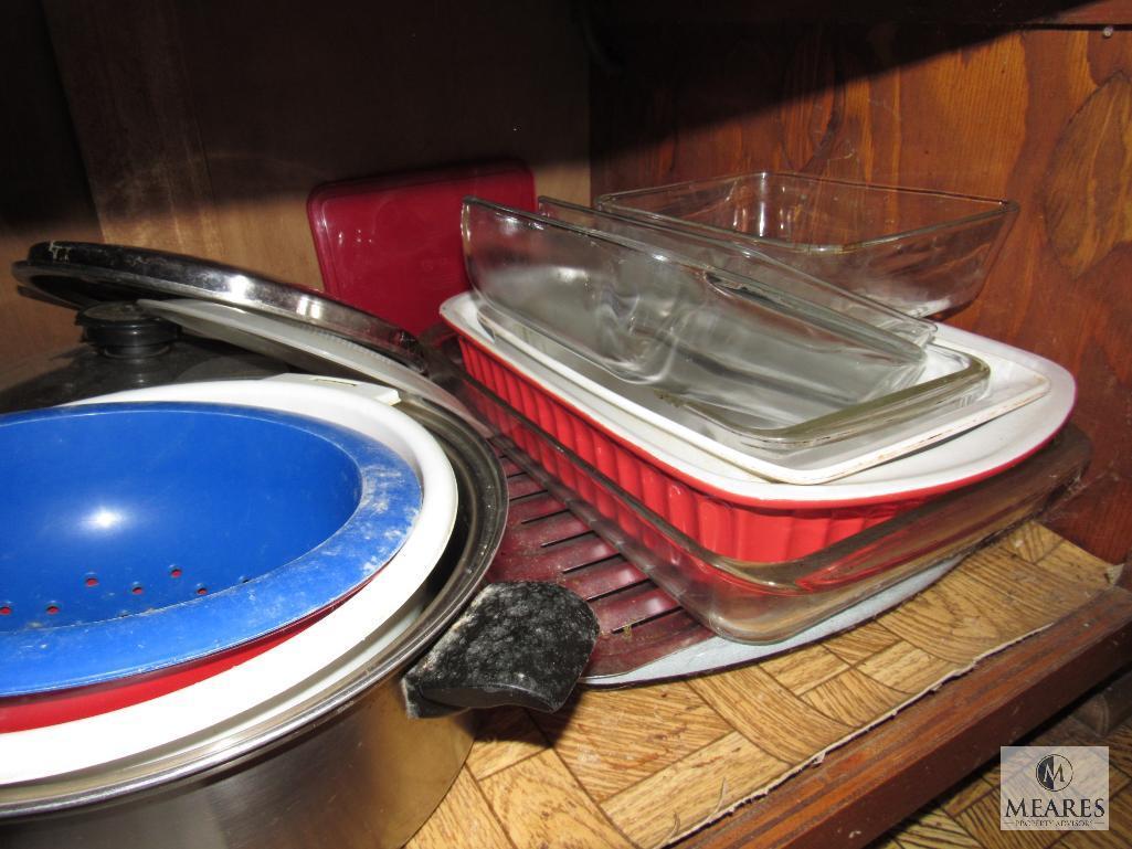 Cabinet lot- Pots, Pans, Rolling Pin, Tins, Grater, +